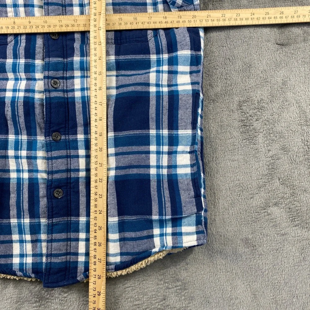 Wrangler Shirt Jacket Mens Small Blue Plaid Sherpa Lined Flannel Shacket HSP3SVB